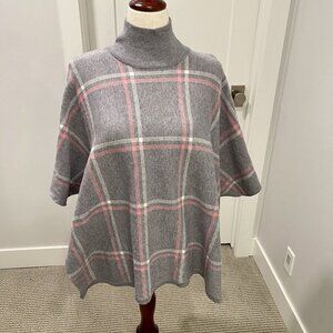 Max Studio Sweater Women's One Size Mock Neck Windowpane Plaid Lt Gray/Pink